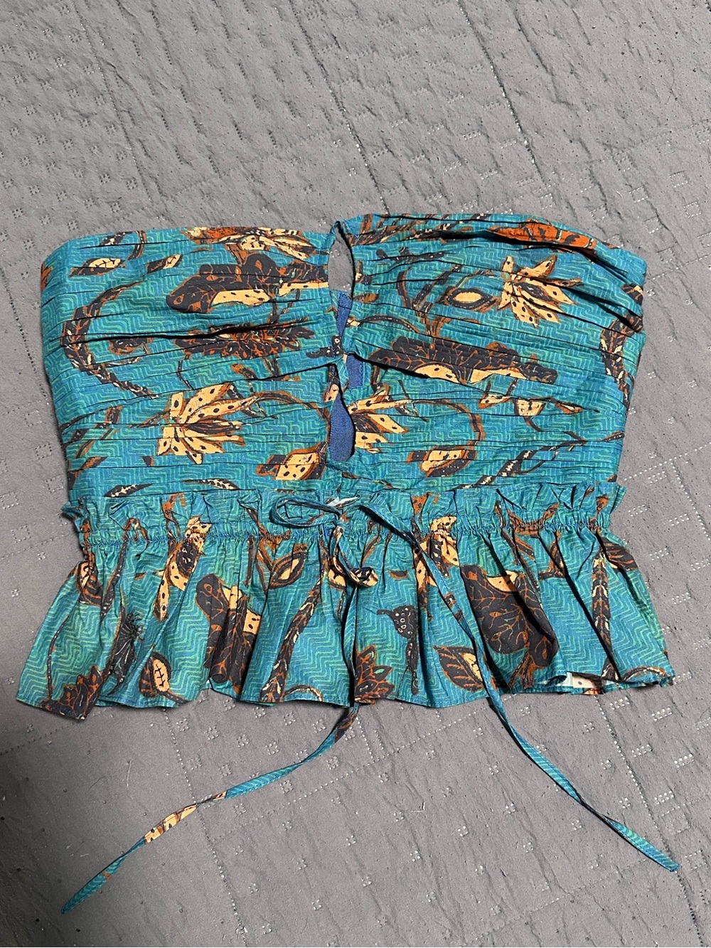 Ulla Johnson Floral Strapless Peplum Crop Top